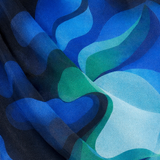 Blue Abstract Silk Chiffon Gown