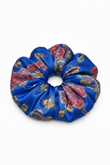 Blue Floral Brocade Oversized Scrunchie