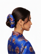 Blue Floral Brocade Oversized Scrunchie