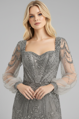Majestic Crystal Beaded Evening Gown - Silver