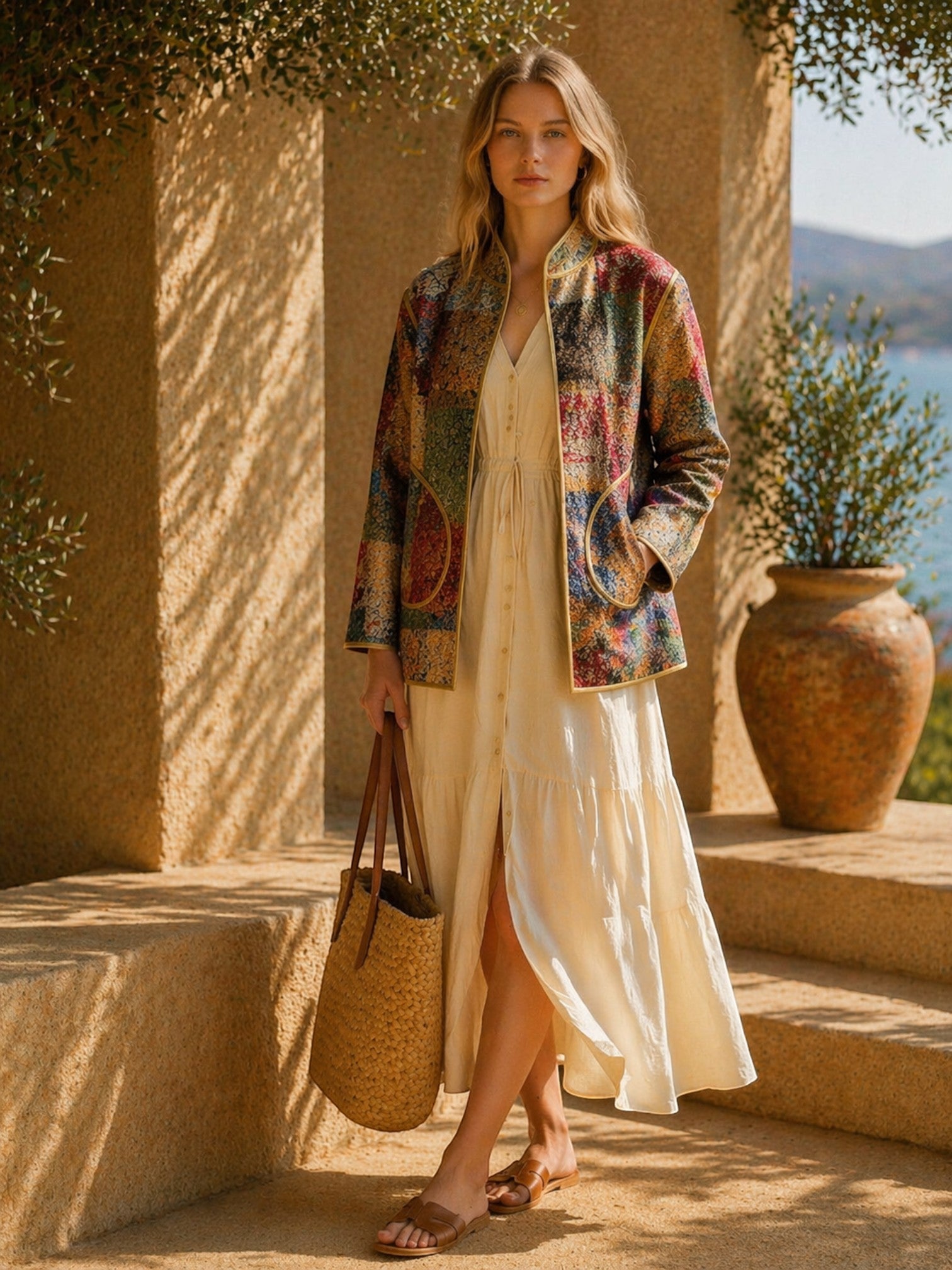 Imperial Mosaic Silk Jacket — Gold Trim | ALBANA New York