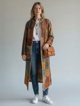 IMPERIAL MOSAIC SILK LONG COAT— GOLD TRIM