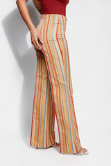 ALBANA New York Carousel Stripe Pants in multi-colored vertical stripes with a mid-rise waist and flared leg fit.