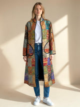 IMPERIAL MOSAIC SILK MID COAT— NOIR TRIM