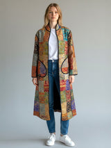 IMPERIAL MOSAIC SILK MID COAT— GOLD TRIM