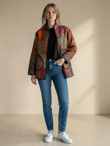 IMPERIAL MOSAIC SILK MID COAT— NOIR TRIM