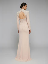 Crystal Cascade Embellished Mermaid Evening Gown - Blush