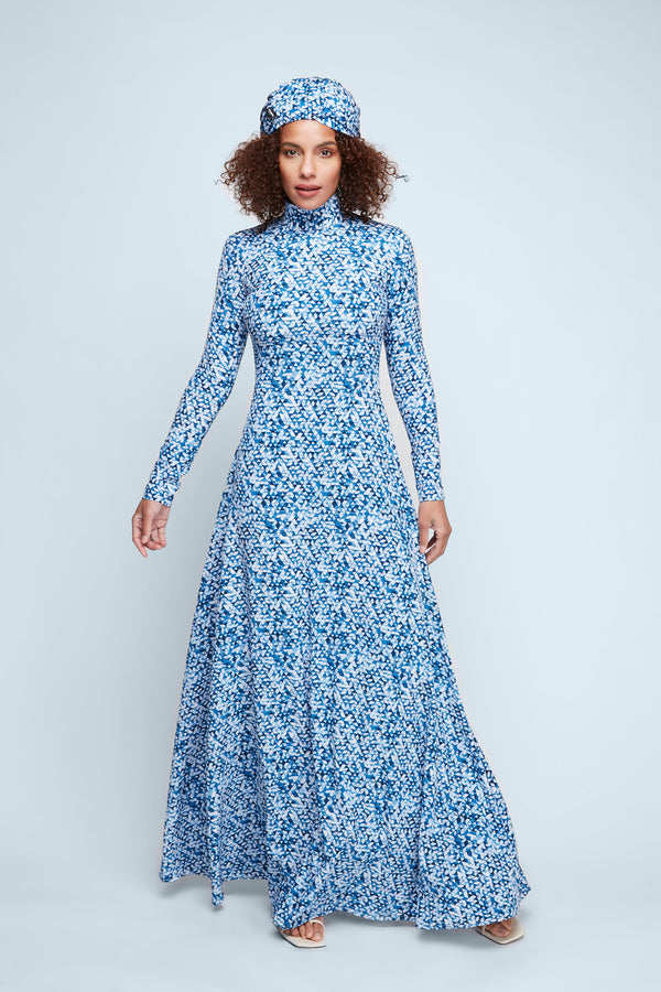 Blue Geometric Crepe Dress