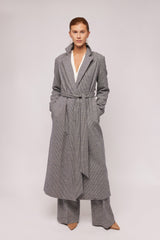 Black Houndstooth Wool Coat