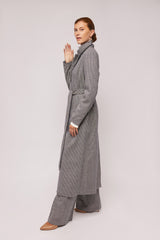 Black Houndstooth Wool Coat