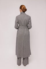 Black Houndstooth Wool Coat