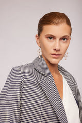 Navy Houndstooth Wool Coat