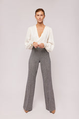 Black Houndstooth Wool Flare Pant