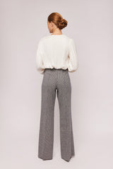 Navy Houndstooth Wool Flare Pant