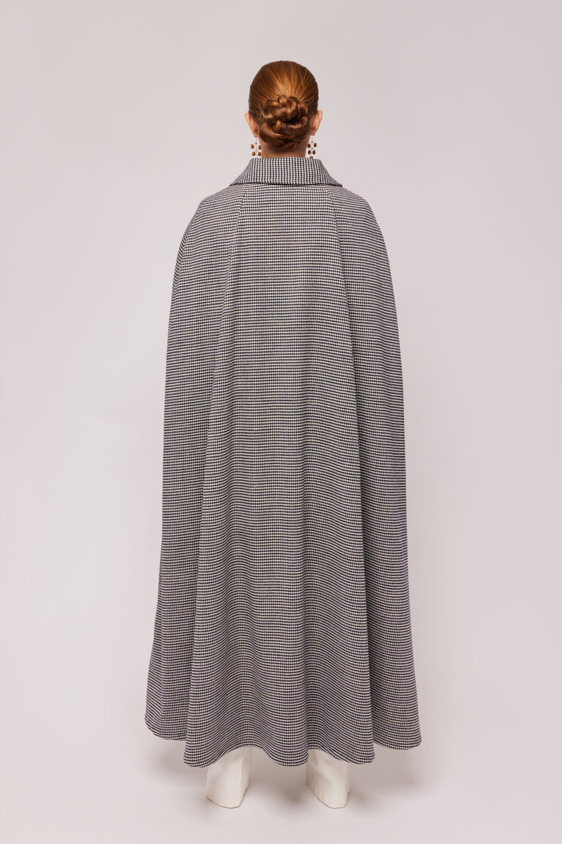 Black Houndstooth Wool Cape