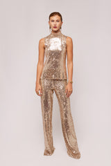 Gold Sequin Sleeveless Blouse