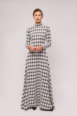 Knit Houndstooth A-line Maxi Dress