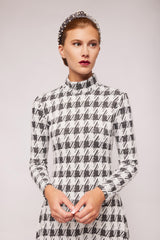 Knit Houndstooth A-line Maxi Dress