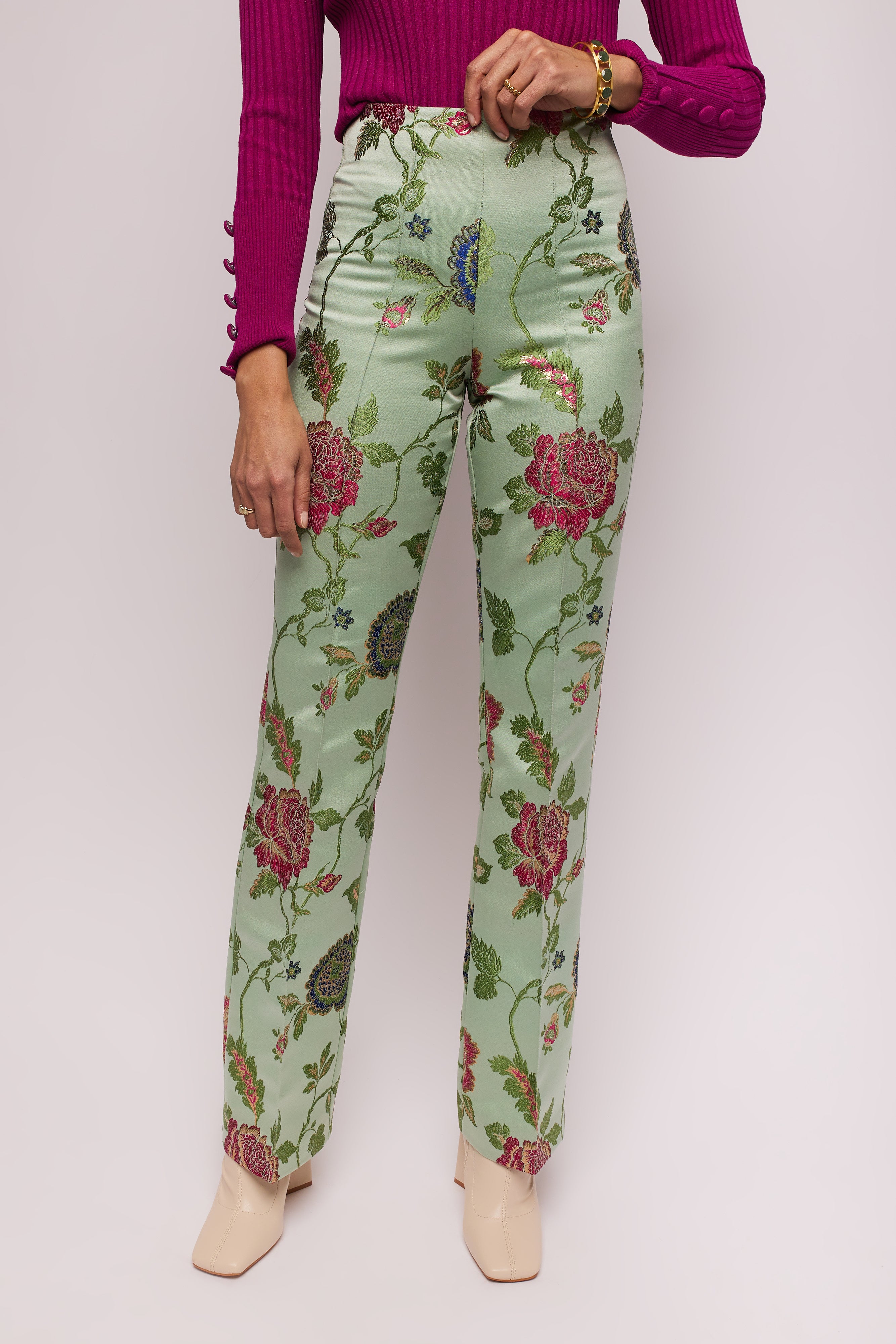 Green Floral Brocade Slim Pants – ALBANA New York