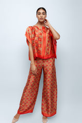 Mandarin Scrolls Silk Wide Leg Pants