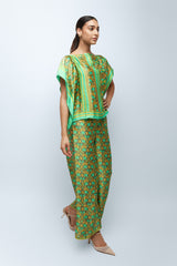 Sage Scrolls Silk Wide Leg Pants