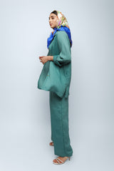 La Mer Blue Textured Linen Pants