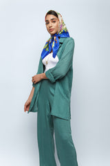 La Mer Blue Textured Linen Pants