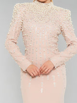 Crystal Cascade Embellished Mermaid Evening Gown - Blush