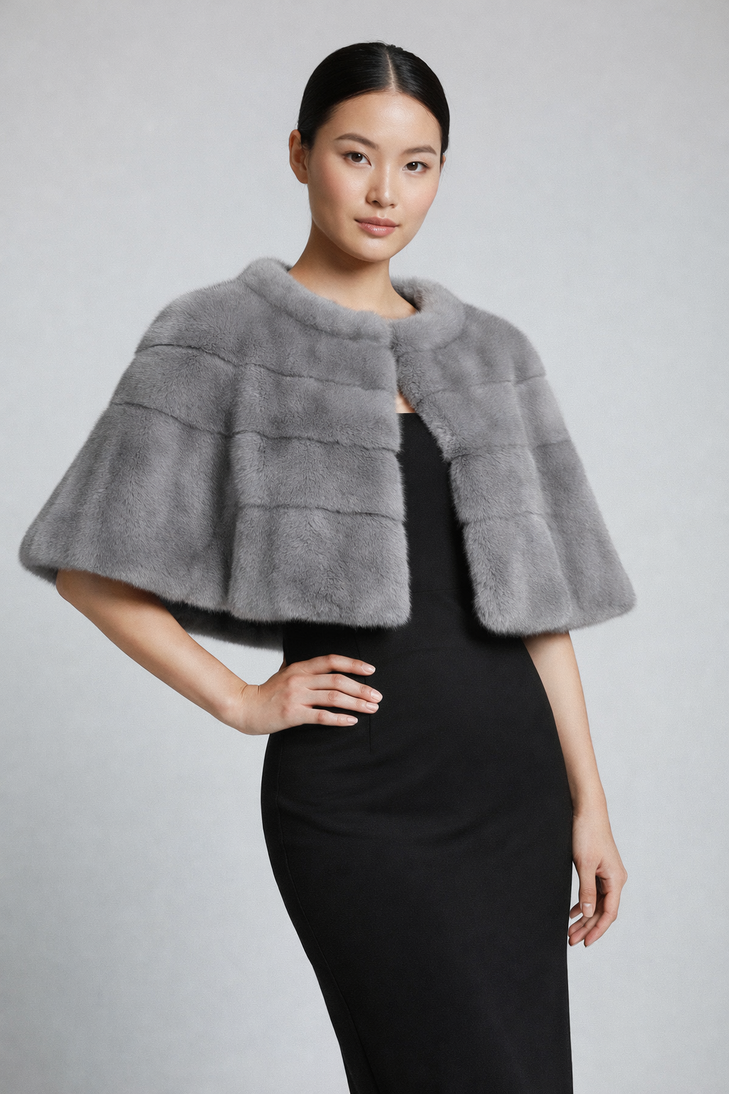 Gray Genuine Mink Fur Cape