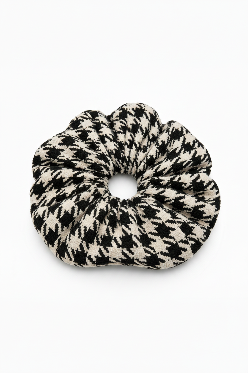 Houndstooth Grey Boucle Oversized Scrunchie