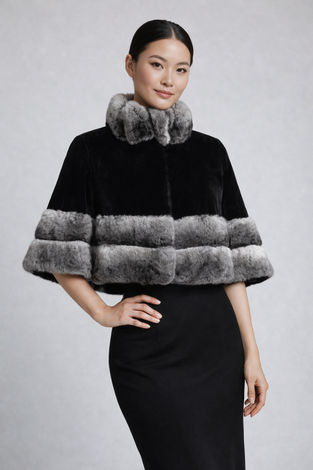 Black Sheared Mink and Chinchilla Fur Trim