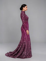 Silver Sparkle Sequin Mermaid Evening Gown - Fuschia