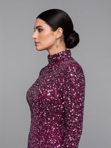 Silver Sparkle Sequin Mermaid Evening Gown - Fuschia