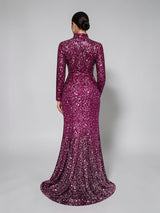 Silver Sparkle Sequin Mermaid Evening Gown - Fuschia