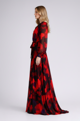 Red Abstract Silk Chiffon Gown