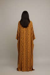 Printed Silk Kaftan Maxi Dress - Gold