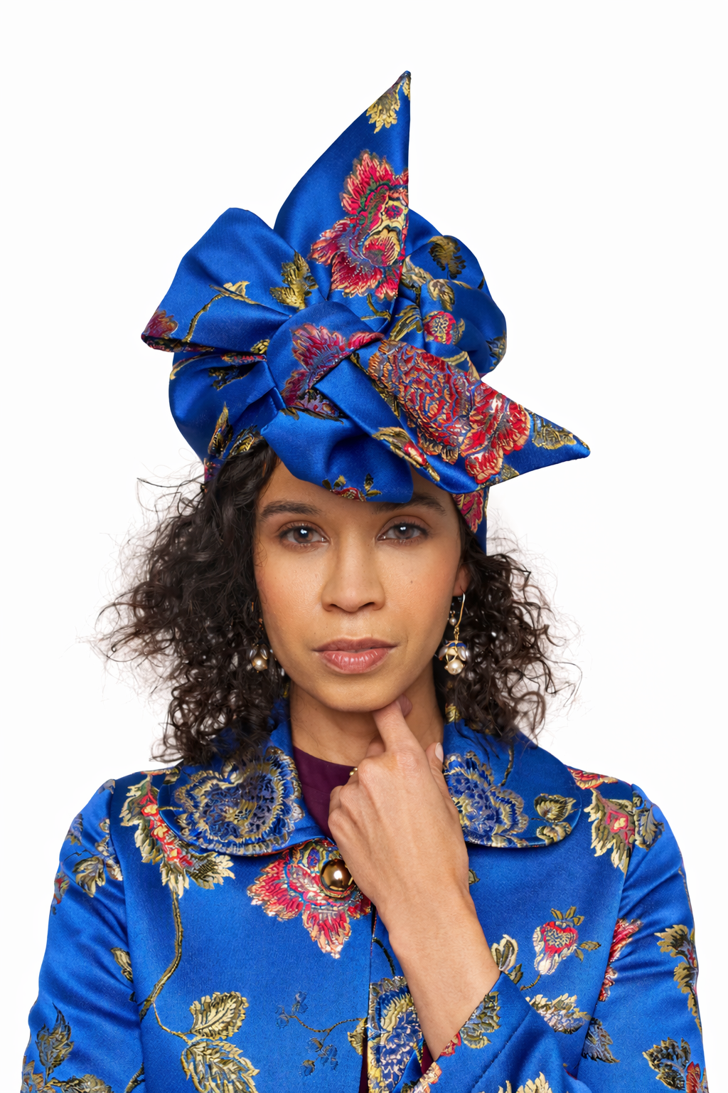 Blue Floral Brocade Turbana