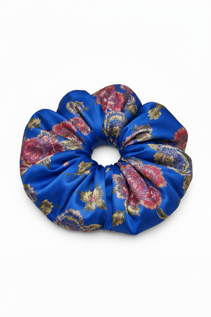 Blue Floral Brocade Oversized Scrunchie