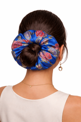 Blue Floral Brocade Oversized Scrunchie