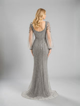 Majestic Crystal Beaded Evening Gown - Silver