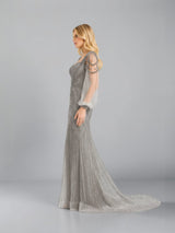 Majestic Crystal Beaded Evening Gown - Silver