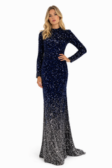 Blue Ombre Sequin Mermaid Gown
