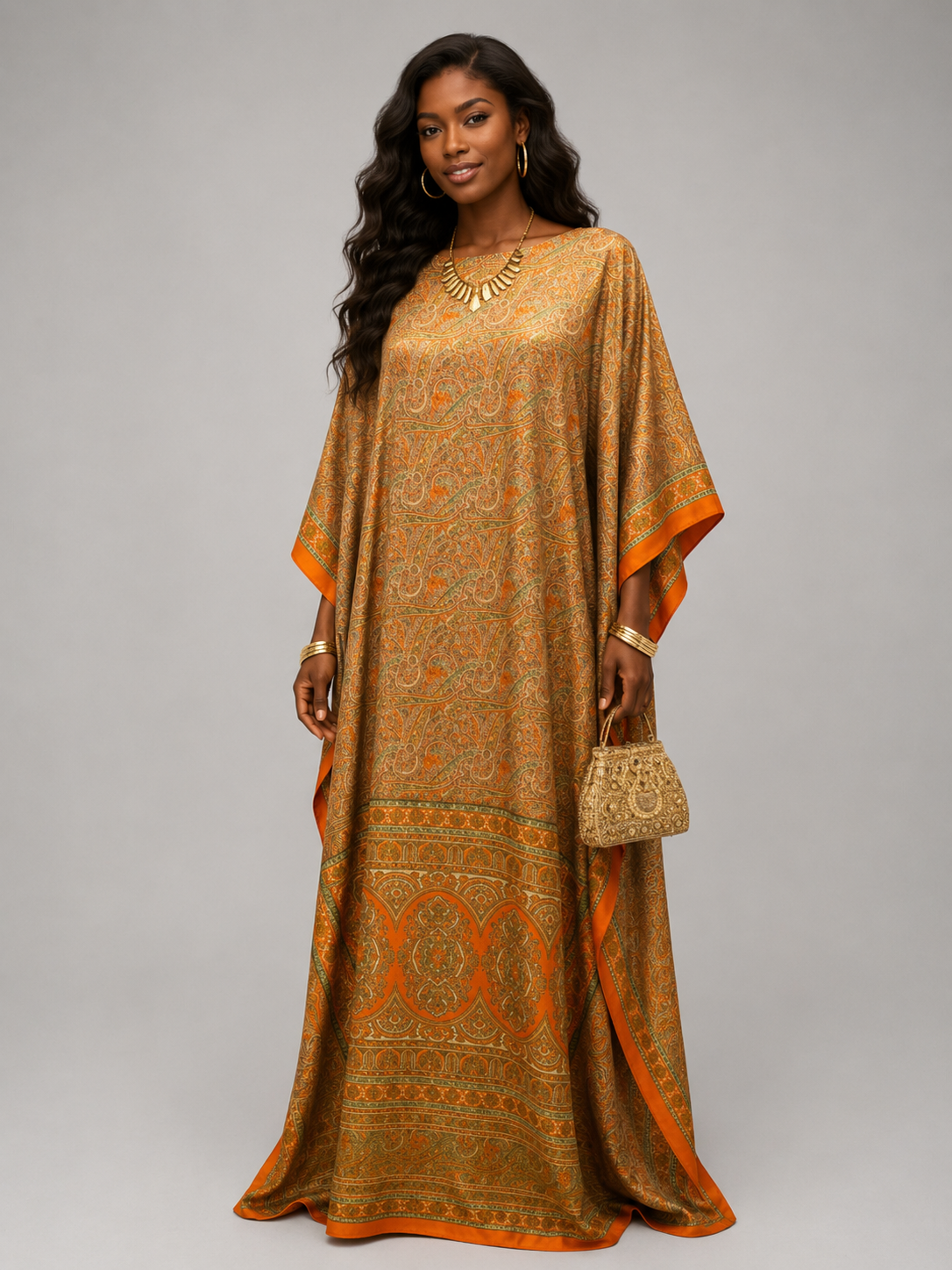 PEACH PAISLEY SILK KAFTAN