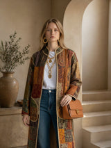 IMPERIAL MOSAIC SILK MID COAT— GOLD TRIM