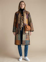 IMPERIAL MOSAIC SILK MID COAT— NOIR TRIM