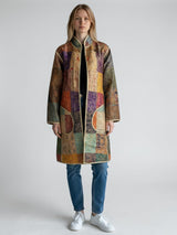 IMPERIAL MOSAIC SILK MID COAT— GOLD TRIM
