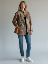IMPERIAL MOSAIC SILK JACKET — GOLD TRIM