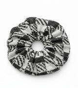 ALBANA New York oversized black and white houndstooth knit scrunchie for voluminous hairstyles.