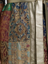 ALBANA New York Imperial Mosaic Silk Kimono Robe in jewel tones with gold trim and adjustable belt. Patchwork design.