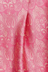 ALBANA New York rose pink silk tunic featuring an intricate cream paisley print pattern in a soft fabric texture